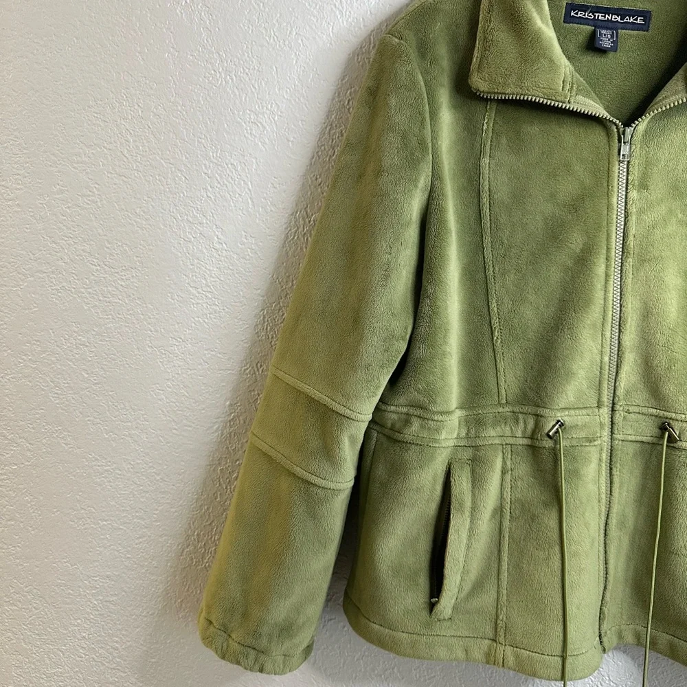 Vintage Kristen Blake GreenTeddy Fleece Zip-Up Jacket Drawstring Waist Size L - Picture 11 of 15